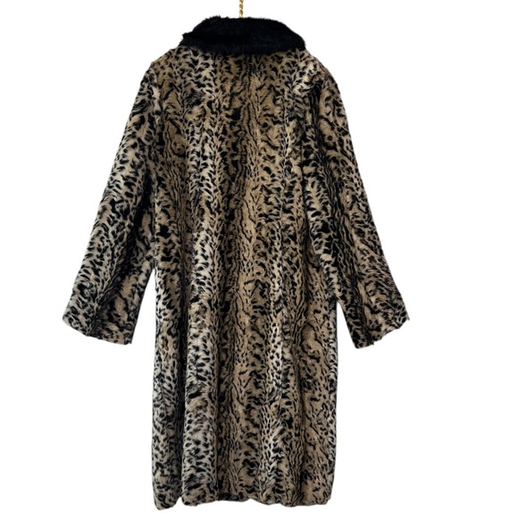 Pamela McCoy Couture Leopard Print Faux Fur Long Coat Black Collar Size L - Picture 5 of 13